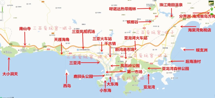 三亚旅游景点分布的地图图片