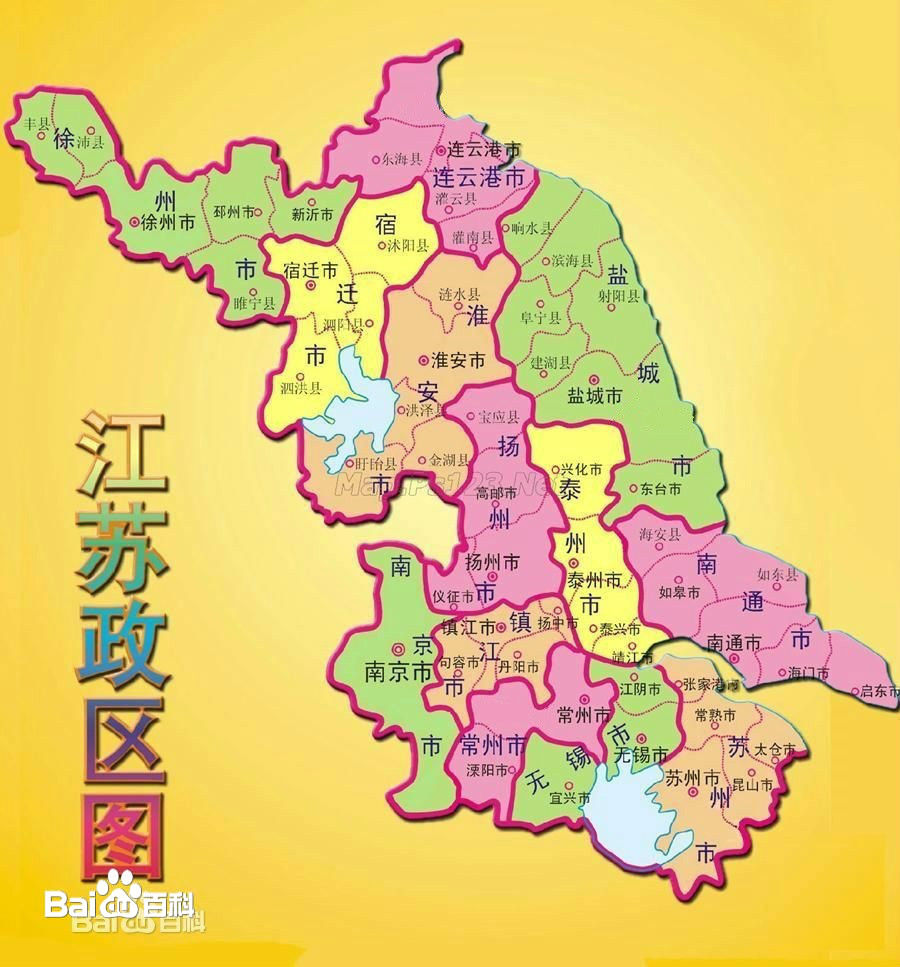 江苏省的地图,如果你已经在南京玩了两天以后,先去扬州再去镇江比较好