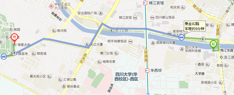 锦里古街路线:公交车  从新南门汽车站出发,步行620米至滨江路站